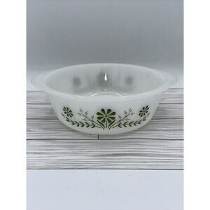Vintage Glasbake 1.5 Qt Primrose Dream Green Floral Casserole Baking Dish USA